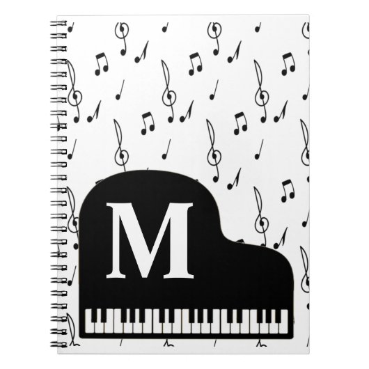 Grand Piano Music Note Monogram Pianist Notitieboek (Voorkant)