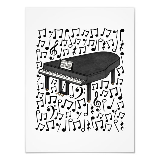 Grand Piano Musical Notities Pianist Musician Foto Afdruk (Voorkant)