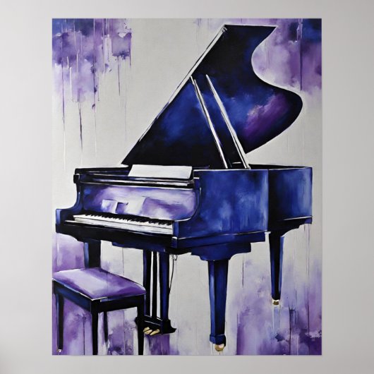 GRAND PIANO MUZIEK PAARSE BLAUWE KUNST POSTER (Voorkant)