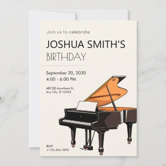 Grand Piano muziek verjaardag Uitnodiging (Voorkant)