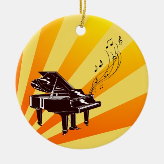Grand Piano Notes Yellow en Gold Keramisch Ornament (Voorkant)