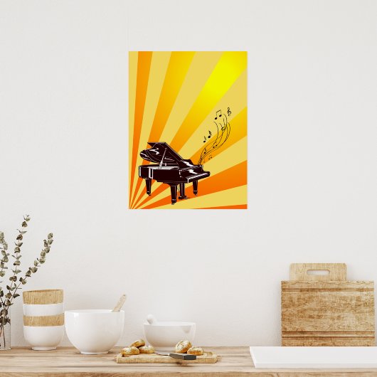 Grand Piano Notes Yellow en Gold Poster (Keuken)
