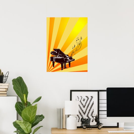 Grand Piano Notes Yellow en Gold Poster (Thuiskantoor)