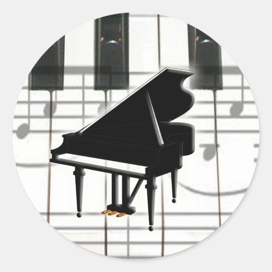 Grand Piano-toetsenbord en -notities Ronde Sticker (Voorkant)