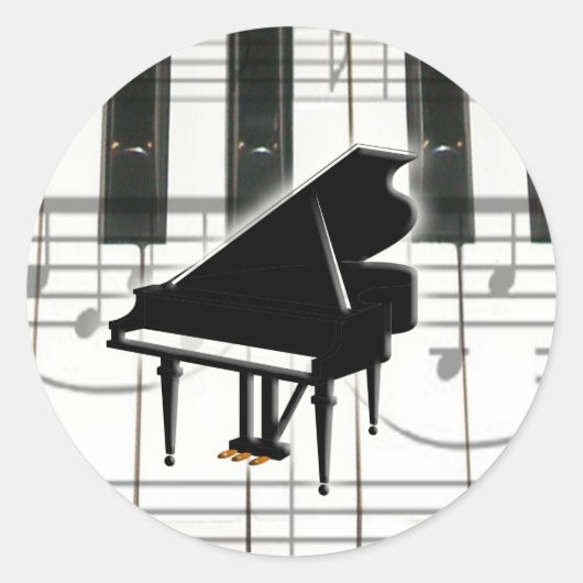 Grand Piano-toetsenbord en -notities Ronde Sticker (Voorkant)