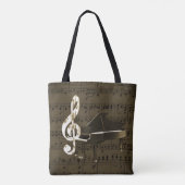 Grand Piano Treble Clef Bronze Sheet Music Tote Bag (Achterkant)