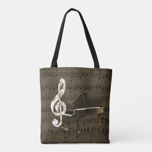 Grand Piano Treble Clef Bronze Sheet Music Tote Bag (Achterkant)