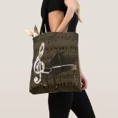 Grand Piano Treble Clef Bronze Sheet Music Tote Bag (Dichtbij)