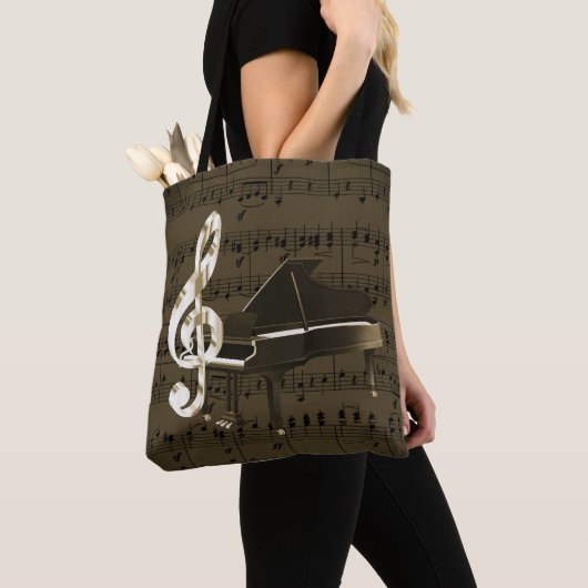 Grand Piano Treble Clef Bronze Sheet Music Tote Bag (Dichtbij)