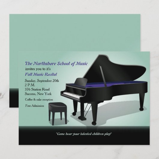 Grand Piano-uitnodiging Kaart (Voorkant / Achterkant)