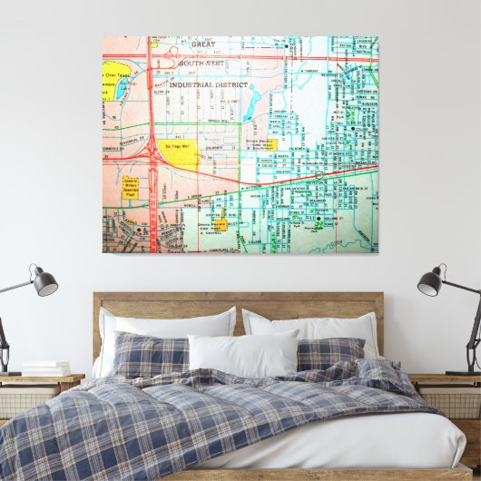 GRAND PRAIRIE, TX kaart Canvas Afdruk (Insitu (Slaapkamer))