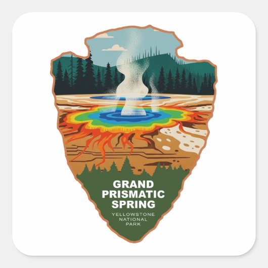 Grand Prismatic Spring Yellowstone Arrowhead Vierkante Sticker (Voorkant)
