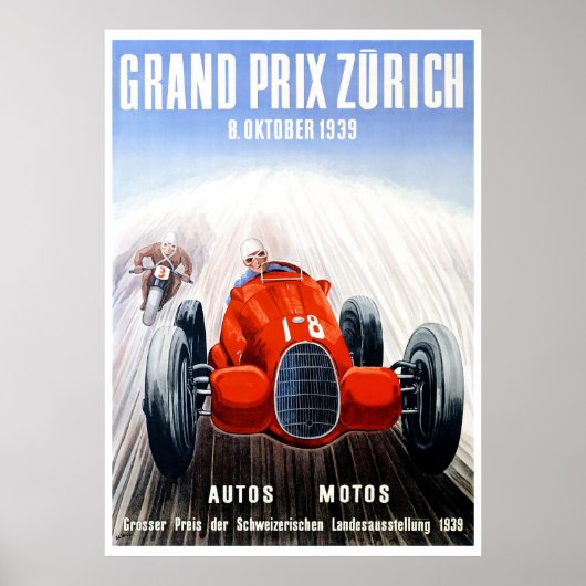 Grand Prix-races van Zurich 1939 Racing Poster (Voorkant)