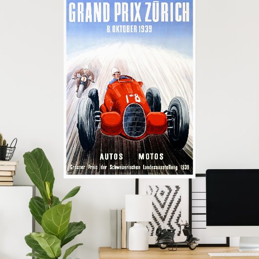 Grand Prix-races van Zurich 1939 Racing Poster (Thuiskantoor)