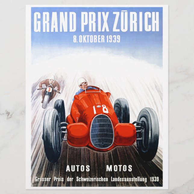 Grand Prix-races van Zurich 1939 Racing Poster (Voorkant)