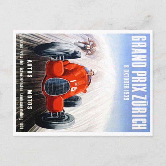 Grand Prix-races van Zurich 1939 Racing Poster Briefkaart (Voorkant)
