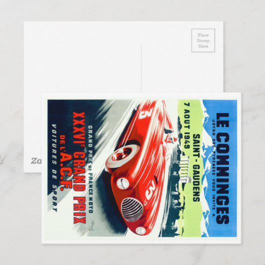Grand Prix Racing Poster 1949 Briefkaart (Voorkant / Achterkant)