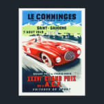 Grand Prix Racing Poster 1949 Briefkaart<br><div class="desc">Antiek poster van 1949 voor de promotie van de 36e Grand Prix van Frankrijk, de autorace in de Comminges, een oude regio in Zuid-Frankrijk aan de voet van de Pyreneeën.</div>