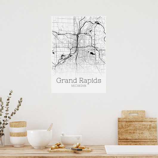 Grand Rapids Map - Michigan - City Map Poster (Keuken)