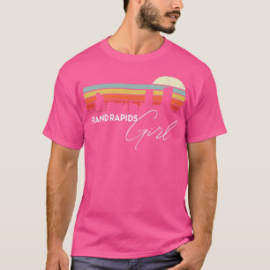Grand Rapids Meisje Retro Sunset City Skyline Souv T-shirt