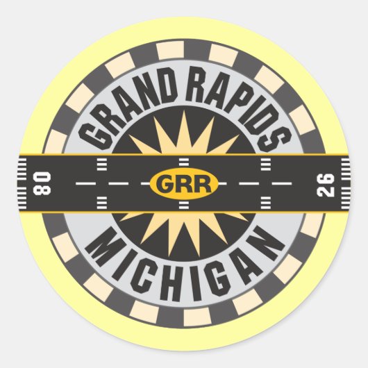 Grand Rapids, MI GRR Luchthaven Ronde Sticker (Voorkant)