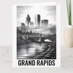 Grand Rapids Michigan Silhouette Zwart Wit Houtsne Kaart