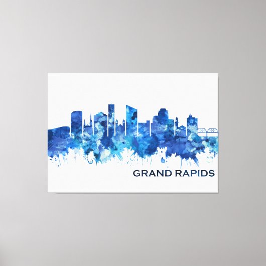 Grand Rapids Michigan Skyline Blue Canvas Afdruk (Voorkant)