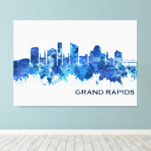 Grand Rapids Michigan Skyline Blue Canvas Afdruk (Insitu (Houten vloer))