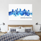 Grand Rapids Michigan Skyline Blue Canvas Afdruk (Insitu (Slaapkamer))
