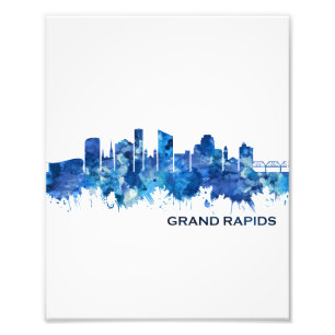 Grand Rapids Michigan Skyline Blue Foto Afdruk