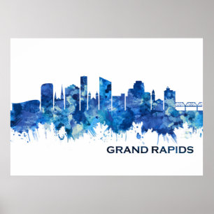 Grand Rapids Michigan Skyline Blue Poster