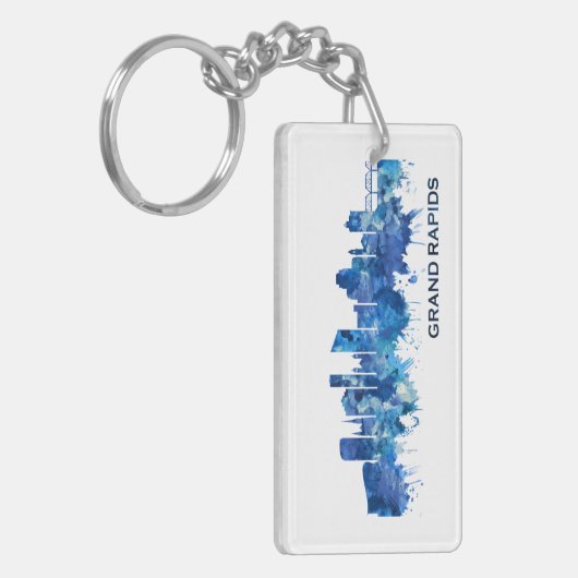 Grand Rapids Michigan Skyline Blue Sleutelhanger (Voorkant Links)