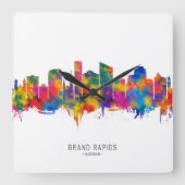 Grand Rapids Michigan Skyline Vierkante Klok (Voorkant)