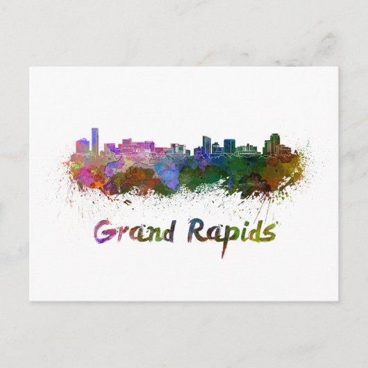 Grand Rapids skyline in waterverf Briefkaart (Voorkant)