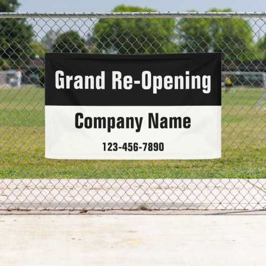 Grand Re-Opening Zwart-wit Bedrijfsnaam Spandoek (Insitu)