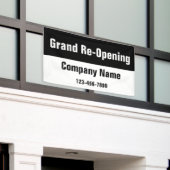 Grand Re-Opening Zwart-wit Bedrijfsnaam Spandoek (Buitenkant Gebouw)