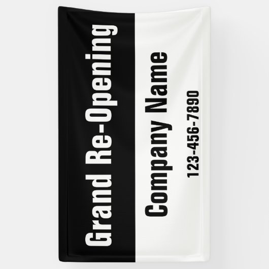 Grand Re-Opening Zwart-wit Bedrijfsnaam Spandoek (Verticaal)