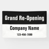 Grand Re-Opening Zwart-wit Bedrijfsnaam Spandoek (Horizontaal)