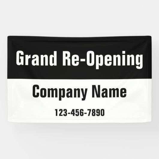 Grand Re-Opening Zwart-wit Bedrijfsnaam Spandoek (Horizontaal)