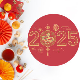 Grand Red en Gold 2025 jaar van de slang Ronde Sticker