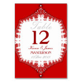 Grand Red+White Lace Wedding Table Number Kaart (Voorkant)