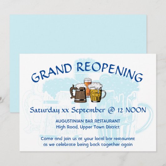 GRAND REOPENING Bar Reunion  BORD BLAUW Kaart (Voorkant / Achterkant)