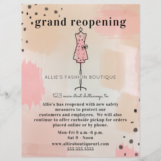 Grand Reopening Boutique Store Abstract Blush Flyer (Voorkant)