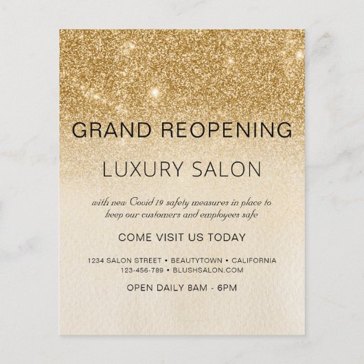 Grand Reopening Gold Glam Glitter Salon Flyer (Achterkant)
