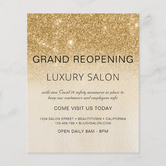 Grand Reopening Gold Glam Glitter Salon Flyer (Voorkant)