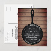 Grand Reopening Restaurant Skillet Wood Rustic Briefkaart (Voorkant / Achterkant)