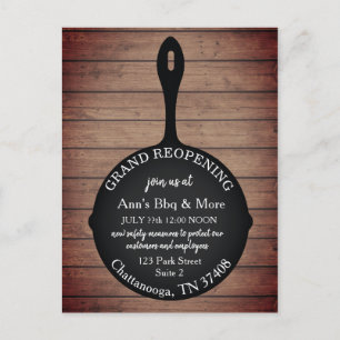 Grand Reopening Restaurant Skillet Wood Rustic Briefkaart