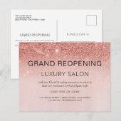 Grand ReOpening Roos Gold Glitter Salon Aankondigingskaart (Voorkant / Achterkant)