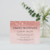 Grand ReOpening Roos Gold Glitter Salon Aankondigingskaart (Staand voorkant)
