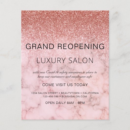 Grand ReOpening Roos Gold Glitter Salon Flyer (Voorkant)
